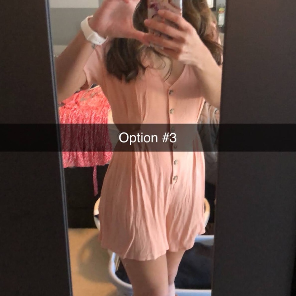 Light Coral Button-Front Romper - Picture 2 of 4